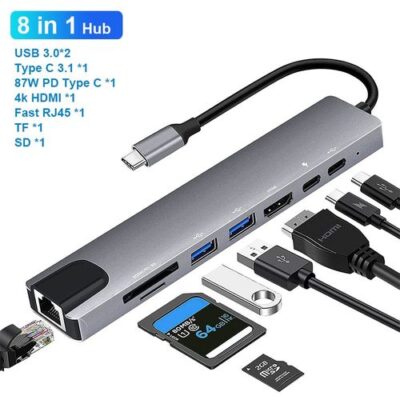 8 In 1 USB Type C Hub Adapter Laptop Docking Station,MST Dual Monitor Dual HDMI RJ45 - Image 3