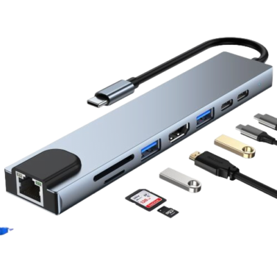 USB C Hub USB Type C 8 in 1 Hub with Detachable Connector, 4K HDMI, Ethernet, SD/MicroSD Card Reader, Up to 100W, - Image 3