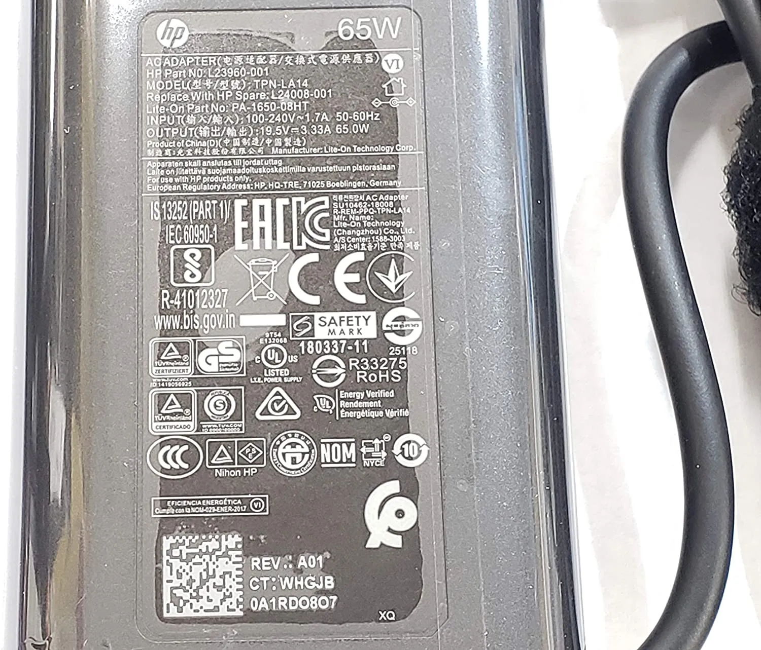 Original HP TPN-LA14 65W Slim AC Adapter – Blue Tip for Envy 13 Series Laptops - Image 2