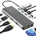 12-in-1 USB-C Docking Station – Dual Monitor 4K HDMI & 1080P VGA, 100W Power Delivery, 1Gbps Ethernet, USB-C & 4x USB-A, SD/TF Card Reader