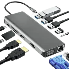 12-in-1 USB-C Docking Station – Dual Monitor 4K HDMI & 1080P VGA, 100W Power Delivery, 1Gbps Ethernet, USB-C & 4x USB-A, SD/TF Card Reader